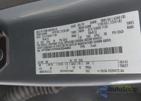 2019 Ford F-150 Xl from USA, damaged, VIN 1FTEW1CP0KKD24463